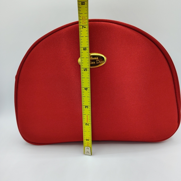 Early 1990s Vintage DIOR Parfum Red Satin Vanity Gold Plaque Vanity Makeup Bag - Picture 8 of 10